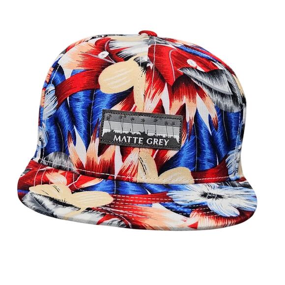 Matte Grey Hat Red Blue Hawaiian Floral Tropical Top of the World SAMPLE Golf - Picture 1 of 7